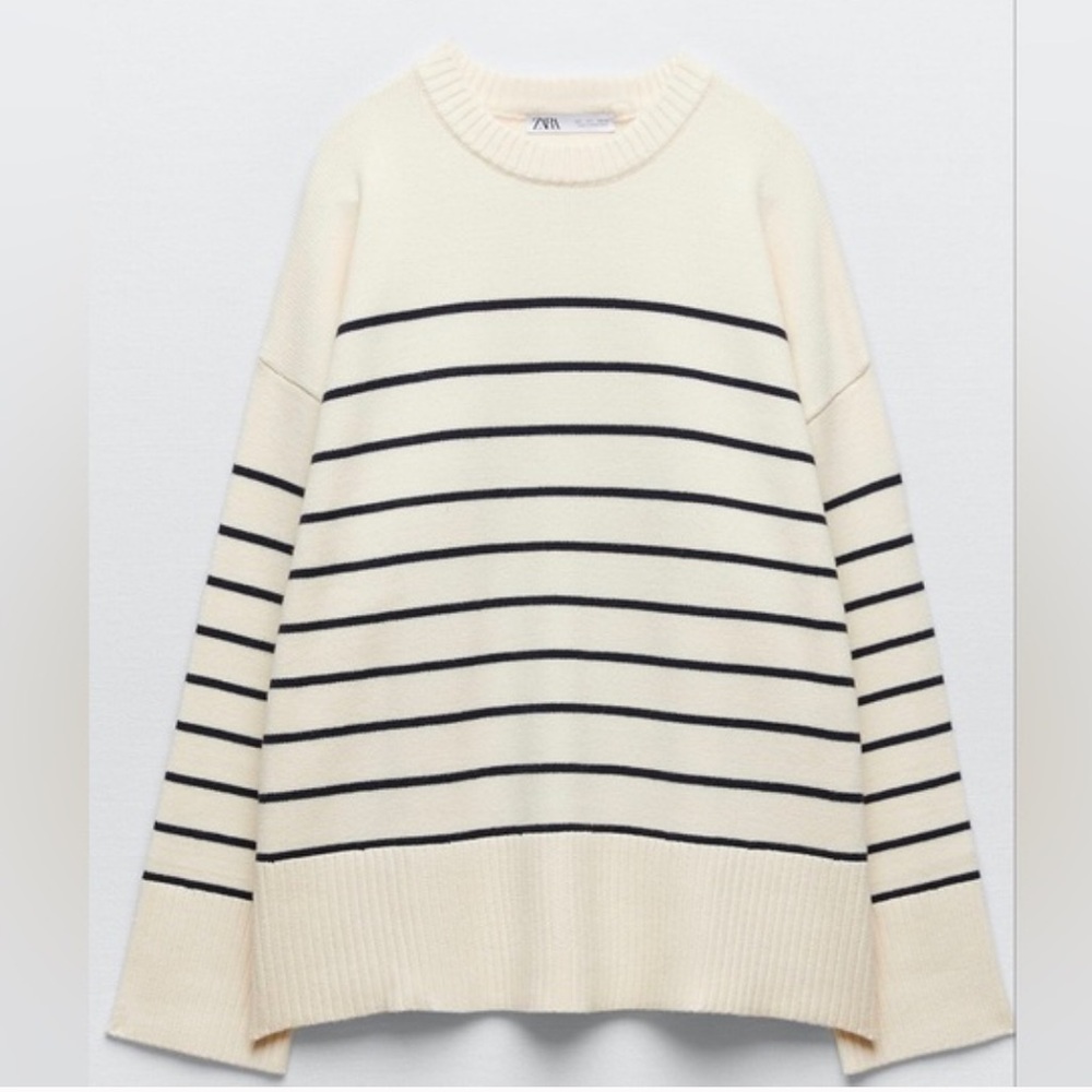 Zara White Sweater with Blue Stripes